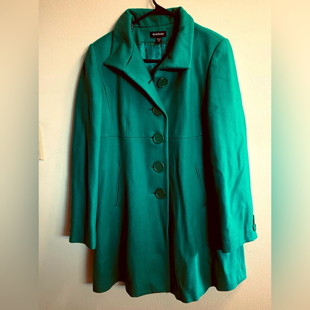 bebe Green A-line Wool Pea Coat Size M
